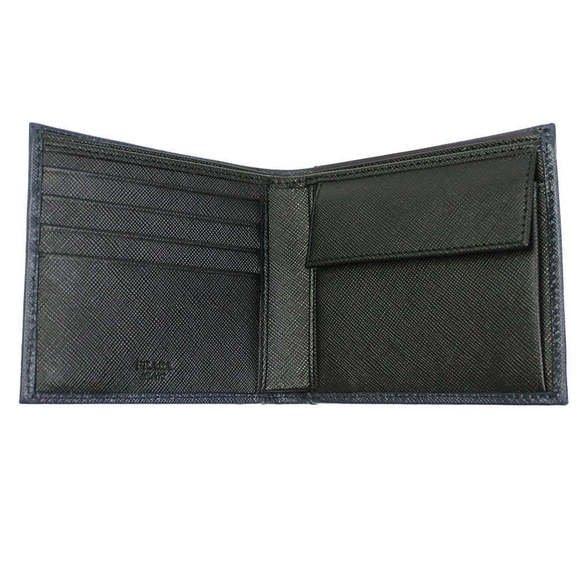 Prada Navy Black Bicolor Saffiano Leather Logo Bifold - Picture 2 of 6